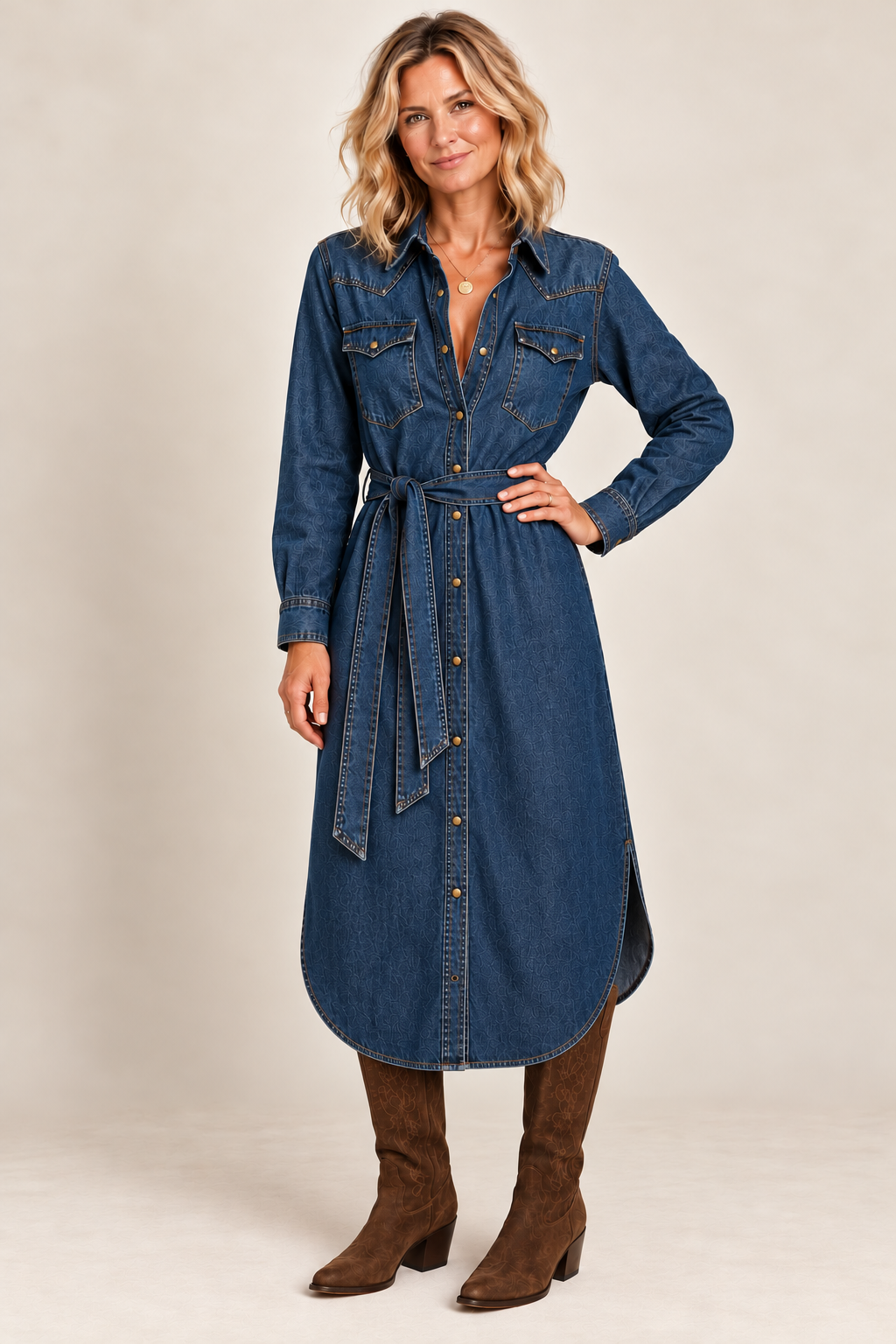 Stetson Western Denim Midi Shirt Dress