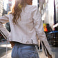 Wana SF Leather Jacket, White, Slim Fit