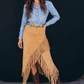 Long Suede Fringe Skirt by Scully in Old Rust