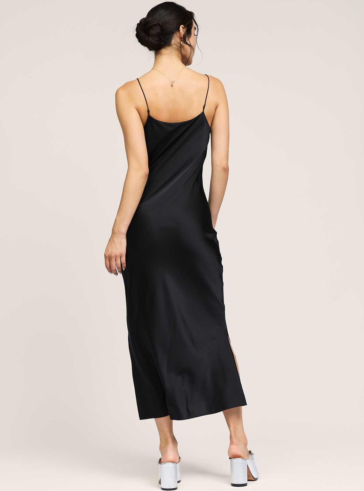 Black Silk Cami Midi Slip Dress