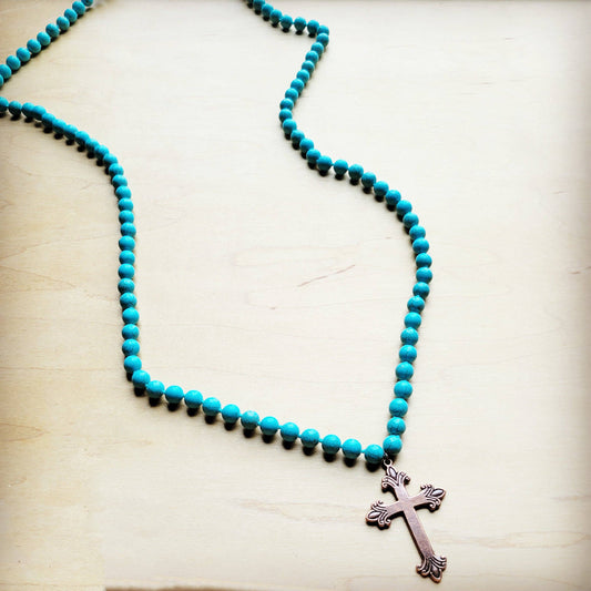 Turquoise beaded cross necklace
