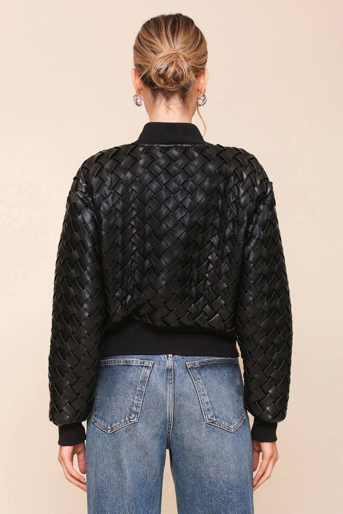 Woven Faux-Ever Leather™ Bomber Jacket - Black