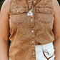 Camel Denim Button Down Sleeveless Shirt