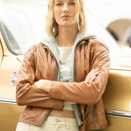 Allice RF Leather Jacket by Mauritius in Cognac