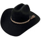 Black cowboy hat with decorative band.