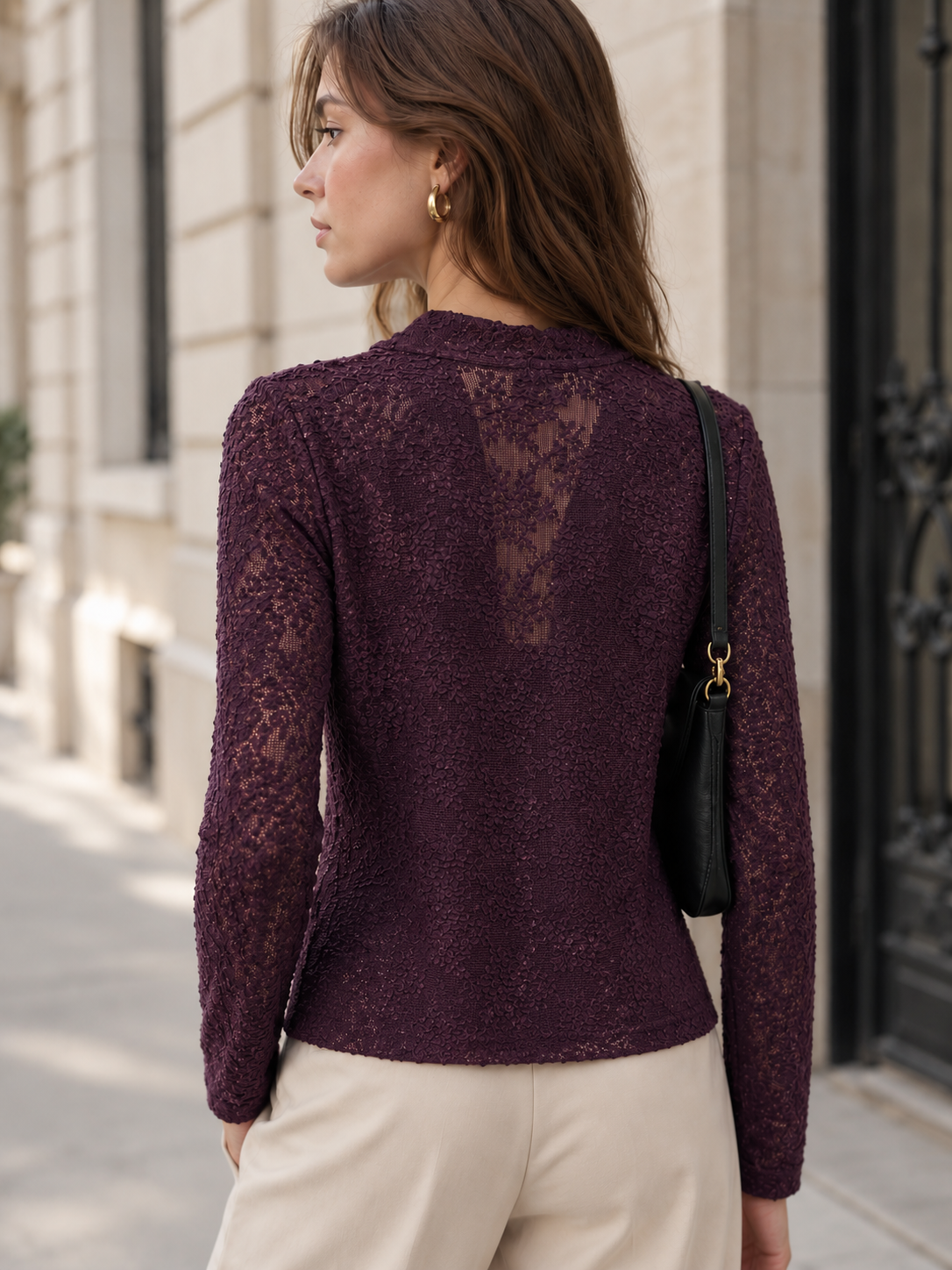 Brown Lace V-Neck Top