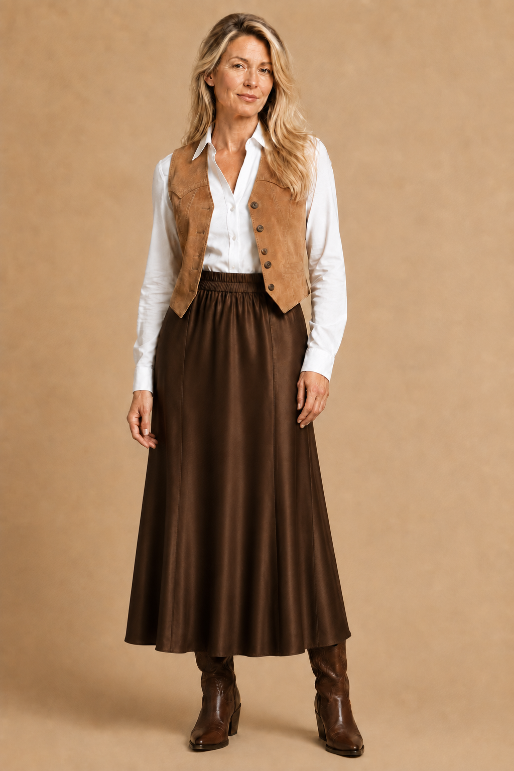 Valentine Skirt in Thick Chocolate Brown Satin