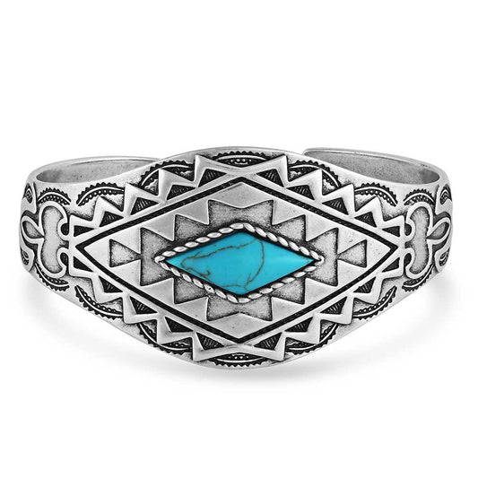 Silver cuff bracelet with turquoise center - BC5302