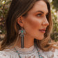 Woman wearing turquoise earrings, lifestyle image