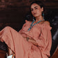 Woman in coral dress, lifestyle photo