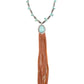Close-up turquoise & leather tassel necklace