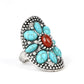 Turquoise and red stone statement ring