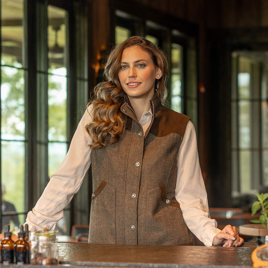 Channel Wool Vest by Madison Creek Outfitters in Tan Herringbone