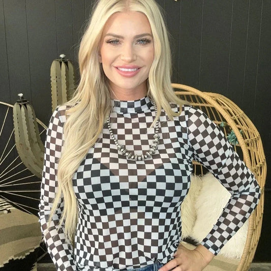 Woman in checkered top