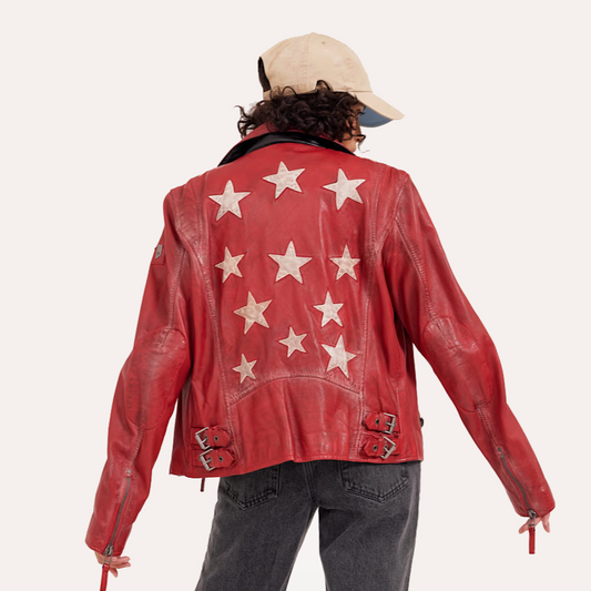 Christy Star Leather Jacket by Mauritius in Red