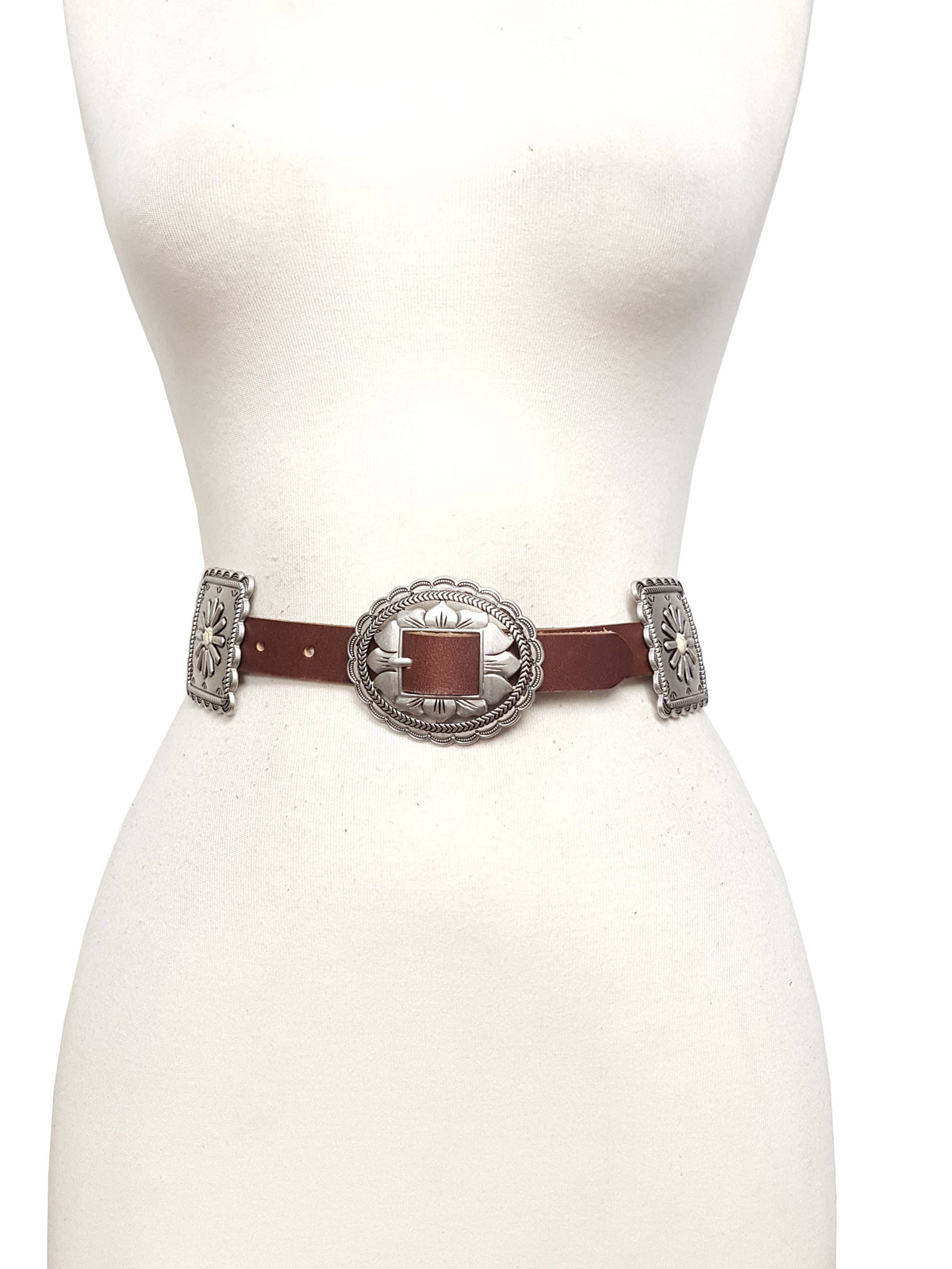 Western Alternating Concho Belt in Genuine Cowhide Leather