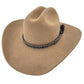 Tan cowboy hat with braided band.