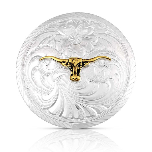 e-bynder-SCF384S silver western buckle with gold steer head