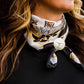 Cowgirl scarf with floral design and silver clasp - SCF384S