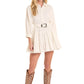 Buckle Tiered Mini Dress in White by Rock & Roll Denim