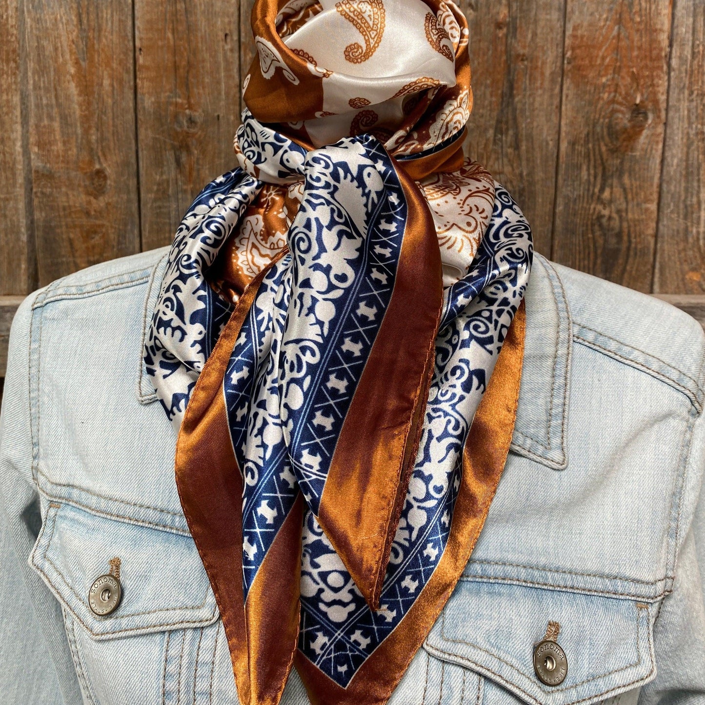 Cowboy scarf on denim jacket