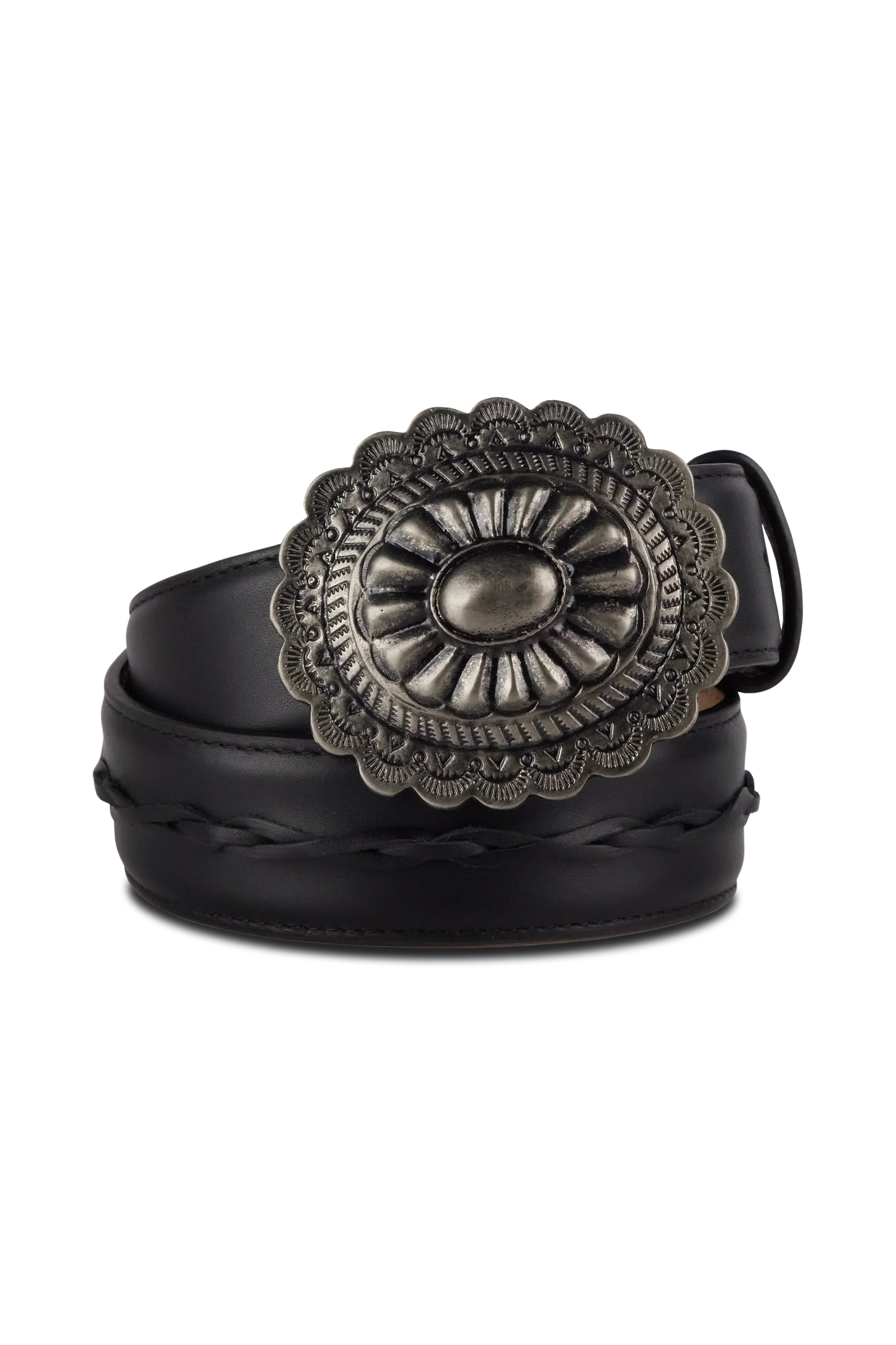 Lane Black Woven Laced 1.5" Leather Belt with Round Buckle