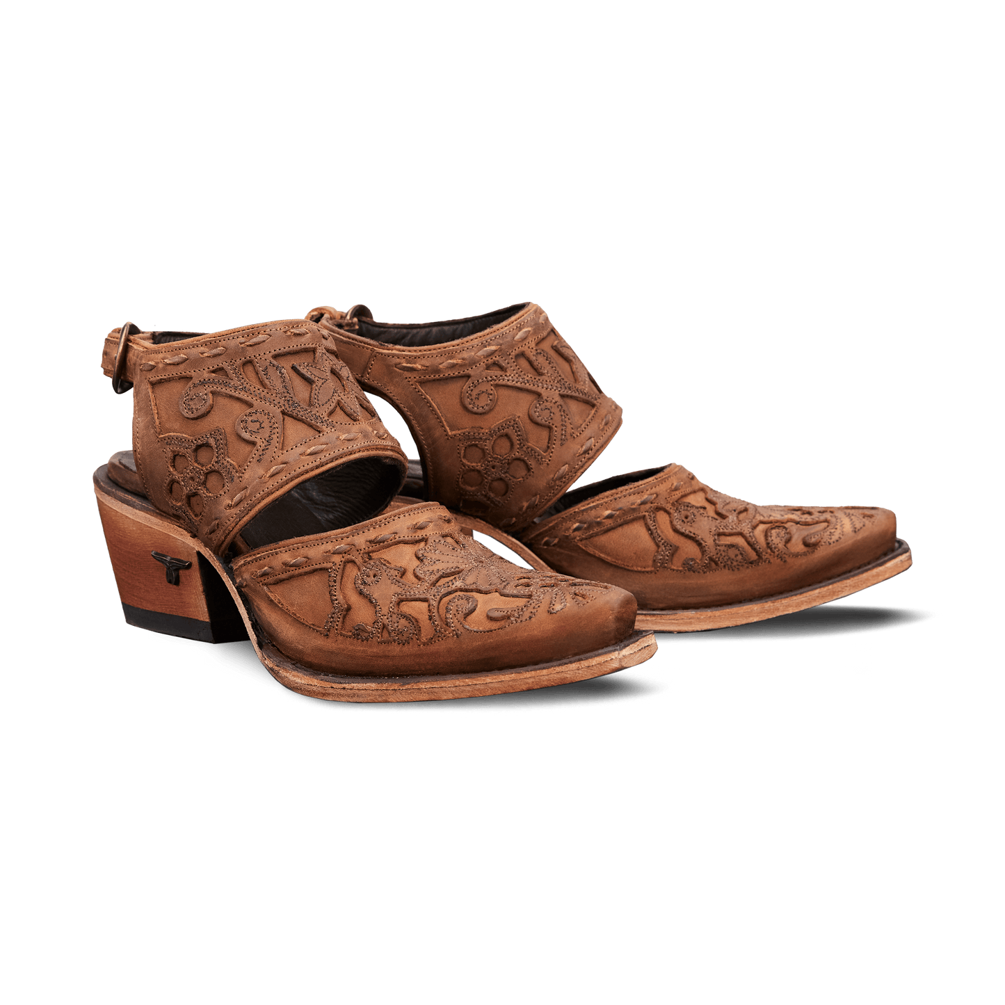 Burnt caramel leather Robin Mule heels