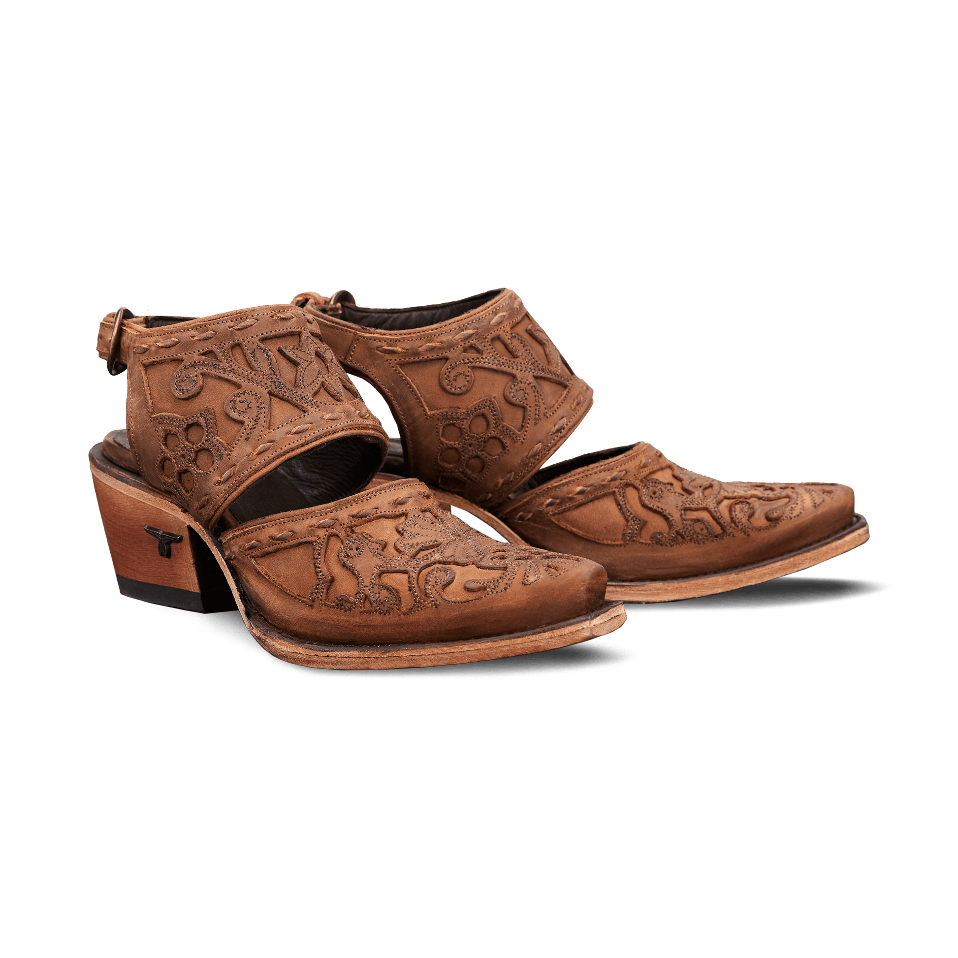 Burnt caramel leather Robin Mule heels