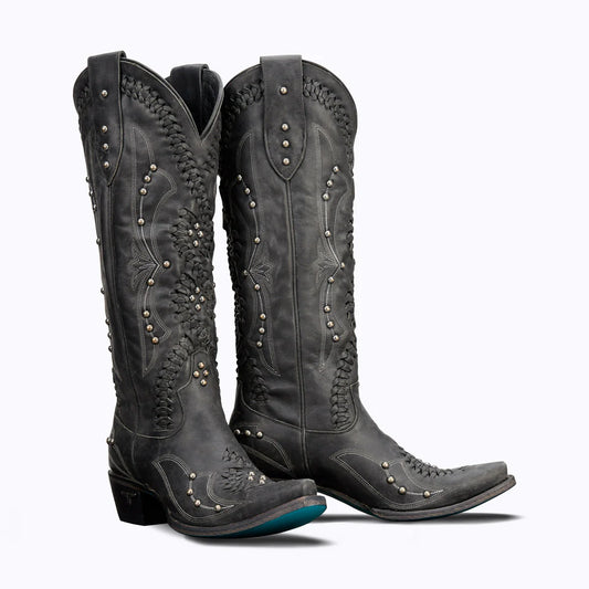 Distressed Jet Black Cossette Cowboy Boots