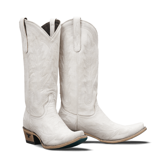 White Lexington Ceramic Crackle Cowboy Boots