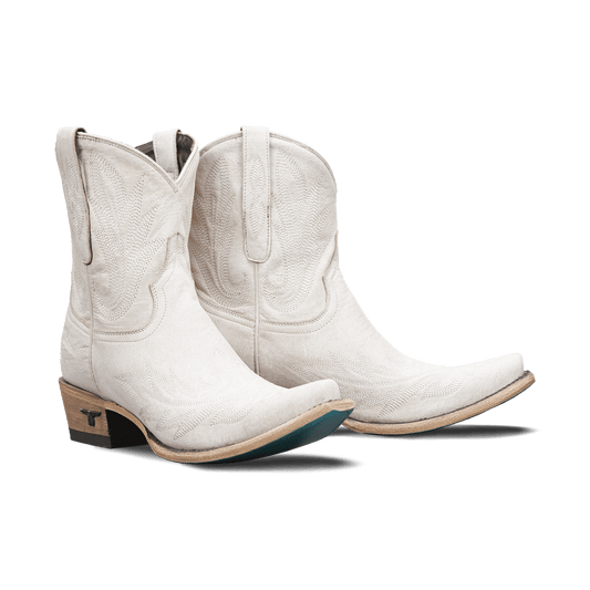 White leather Lexington booties with ceramic crackle finish