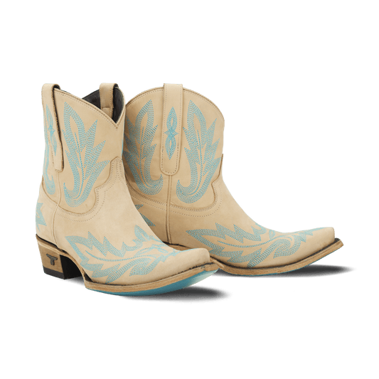 Sand & Stream Lexington Bootie in Beige with Teal Embroidery