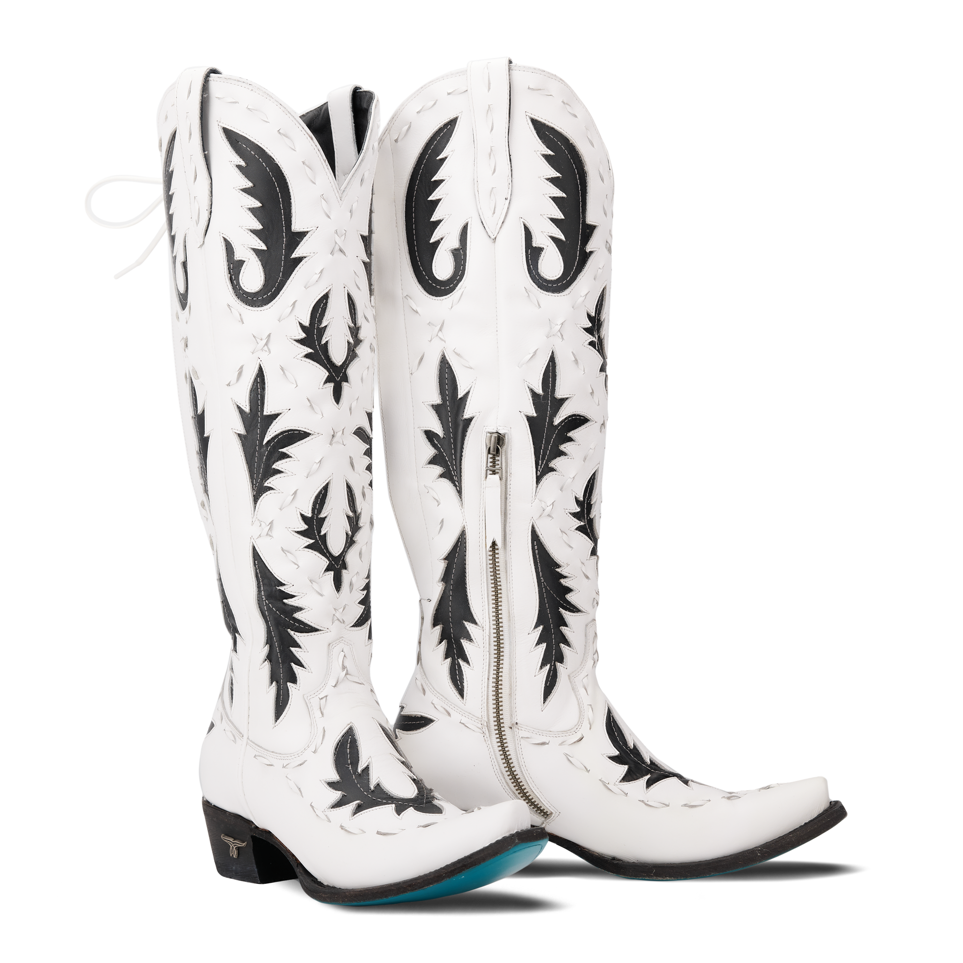 White and black Reverie newsprint cowboy boots