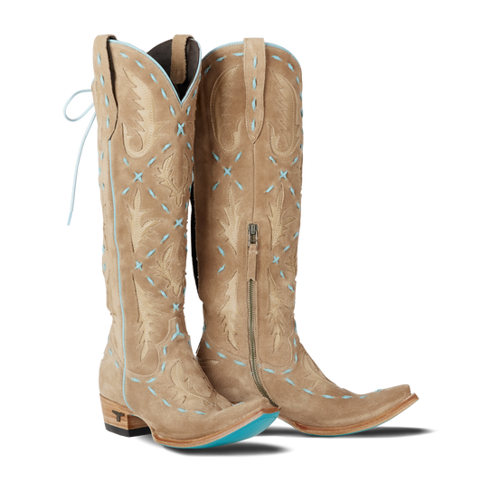 Reverie Latte Suede Powder Blue Cowboy Boots