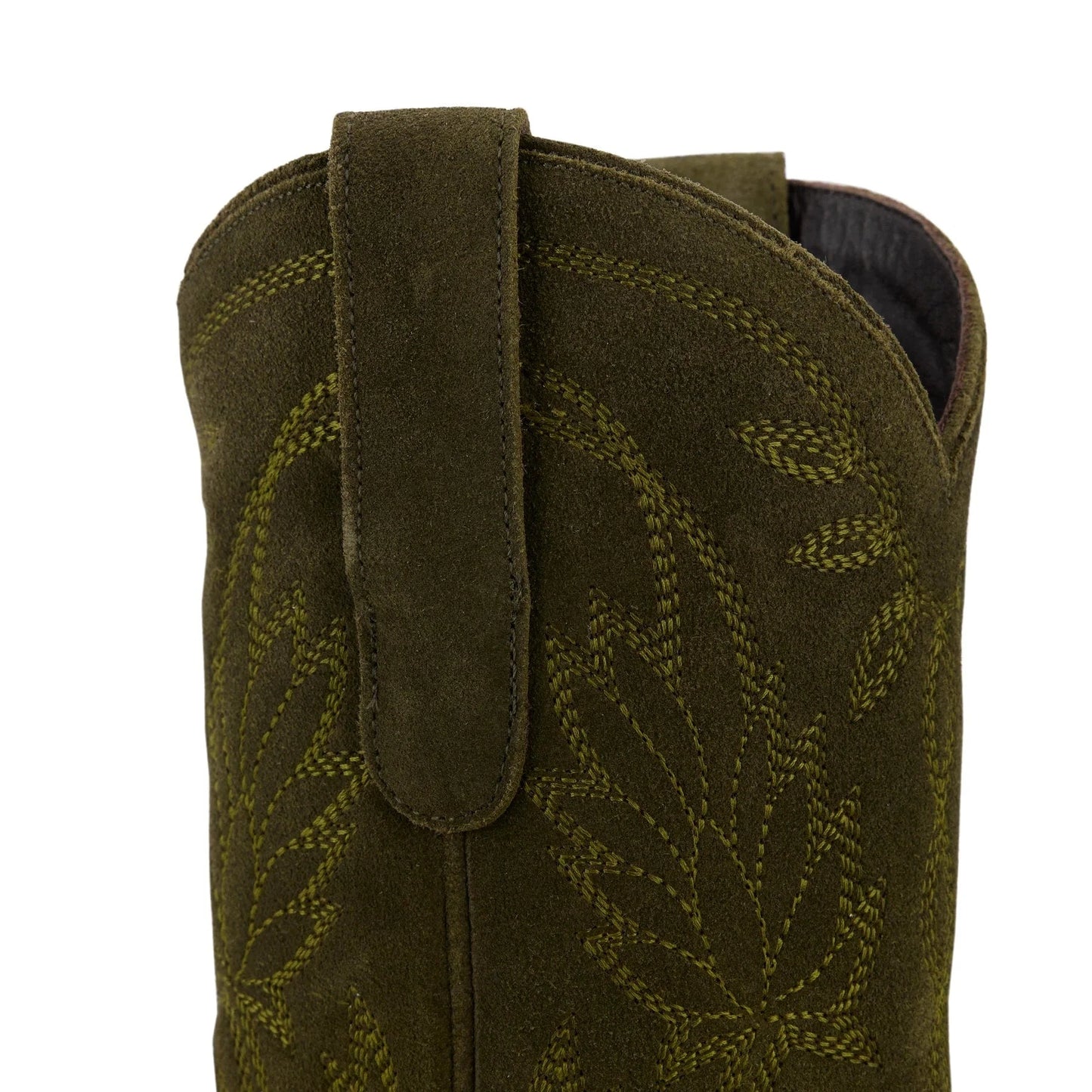 Olive suede Sandaga cowboy boot detail