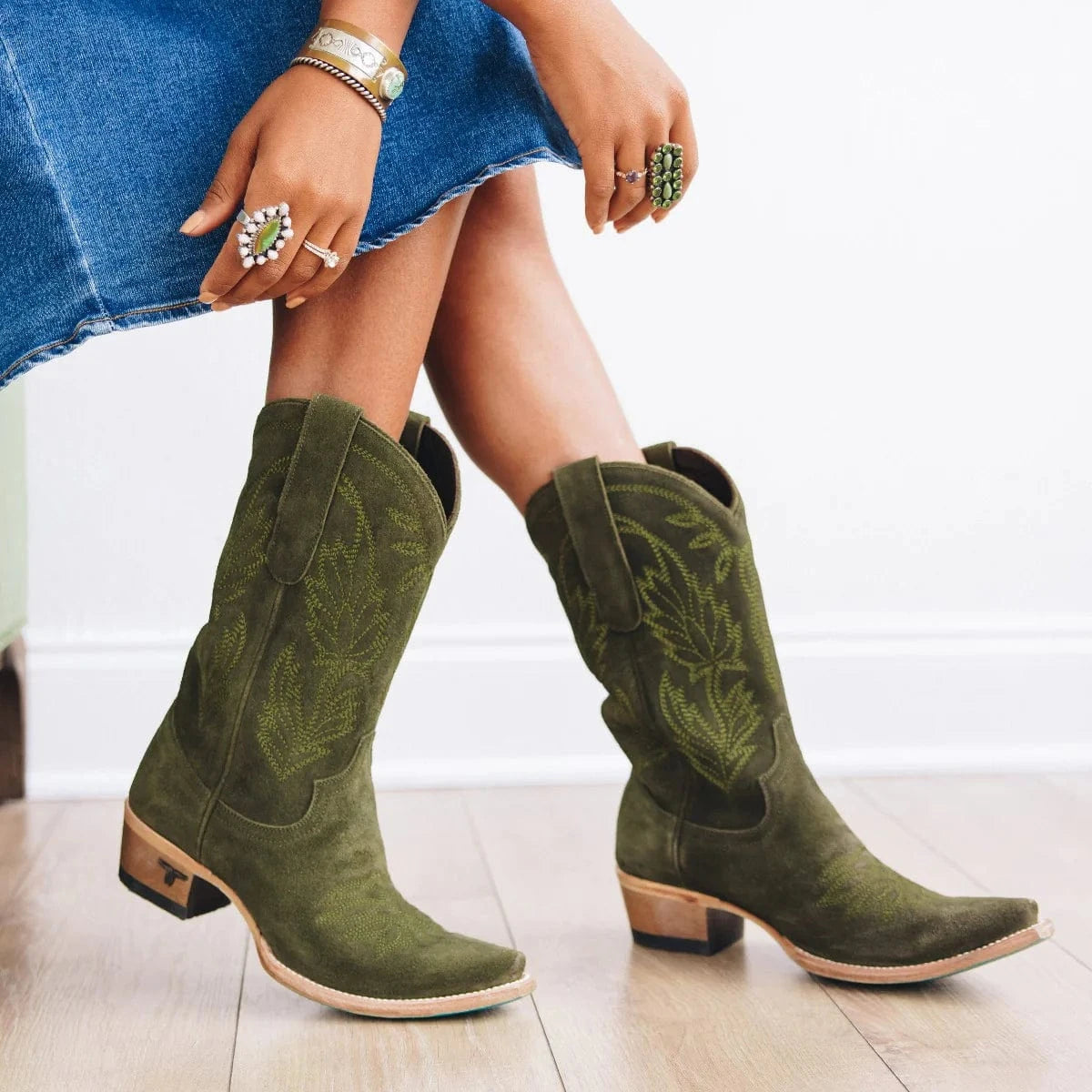 Olive suede Sandega cowboy boots