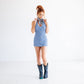 Sandaga midnight navy dress with boots