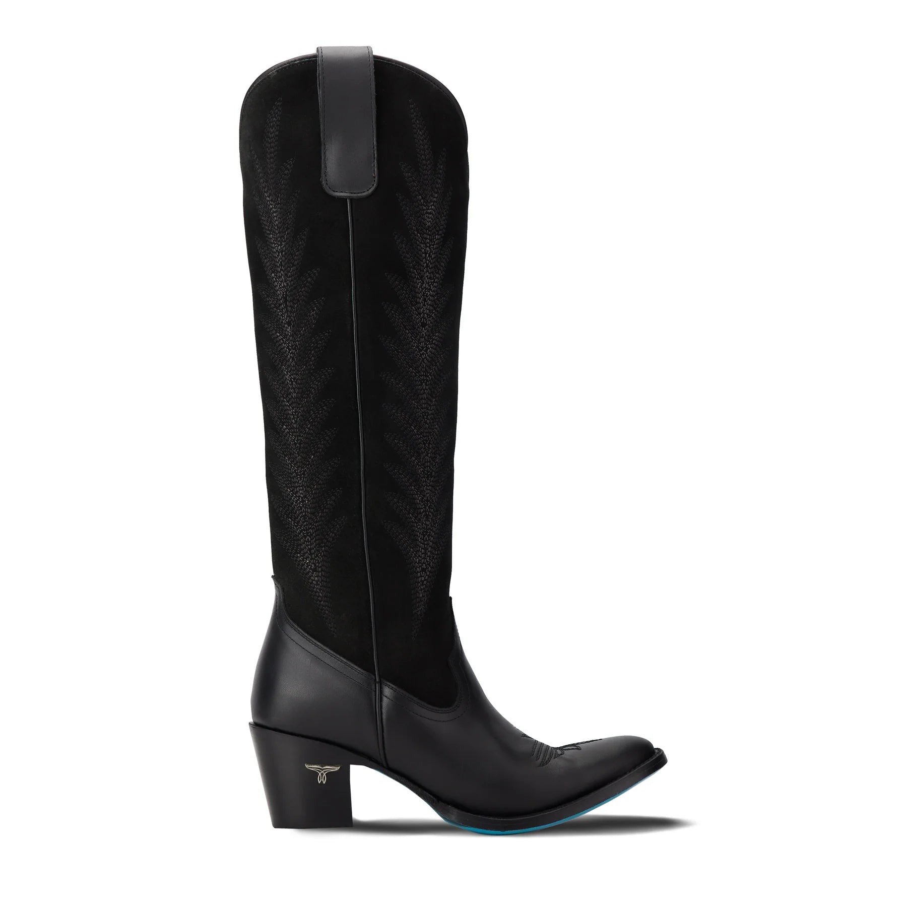 Jet black suede cowboy boot