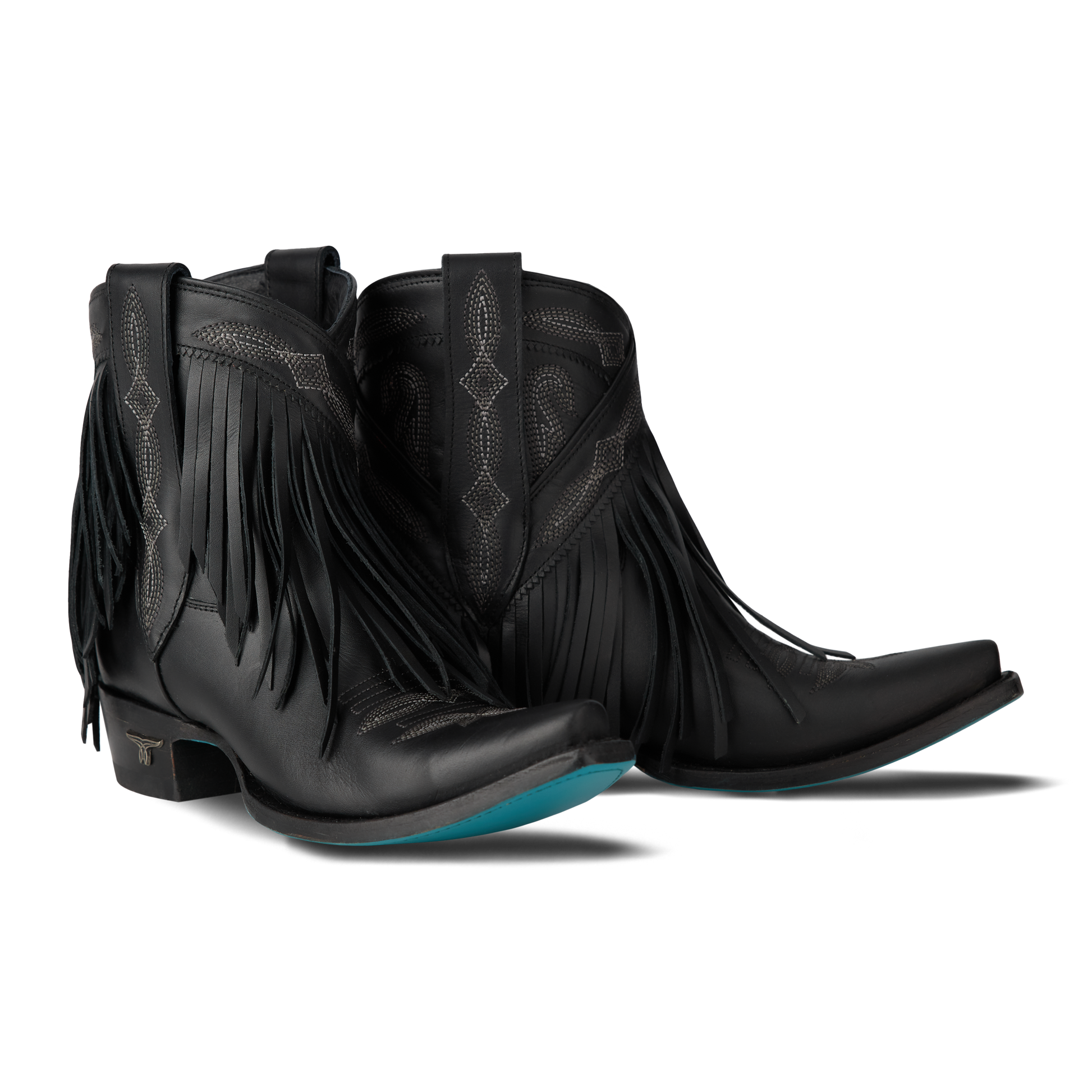Jet black Senita Falls bootie with fringe