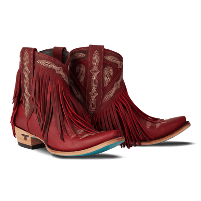 Smoldering Ruby Senita Falls Booties with Fringes