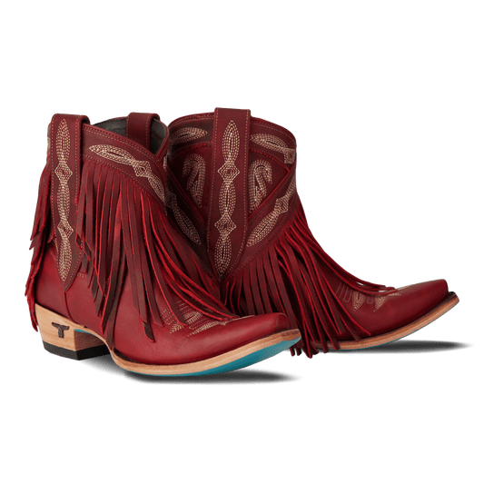 Smoldering Ruby Senita Falls Booties with Fringes