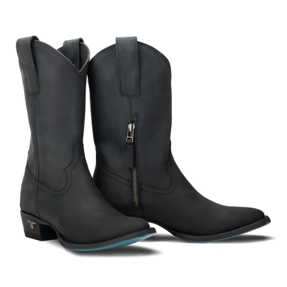 Matte Black Plain Jane Midi Cowboy Boots