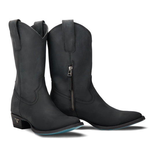 Matte Black Plain Jane Midi Cowboy Boots