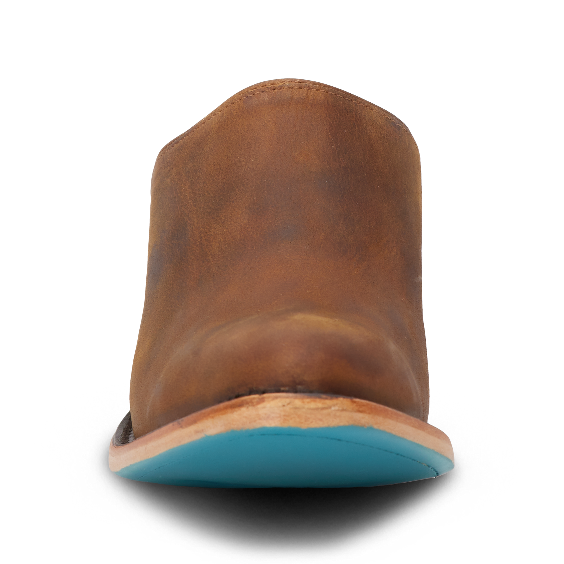 Burnt caramel mule low heel shoe with blue sole