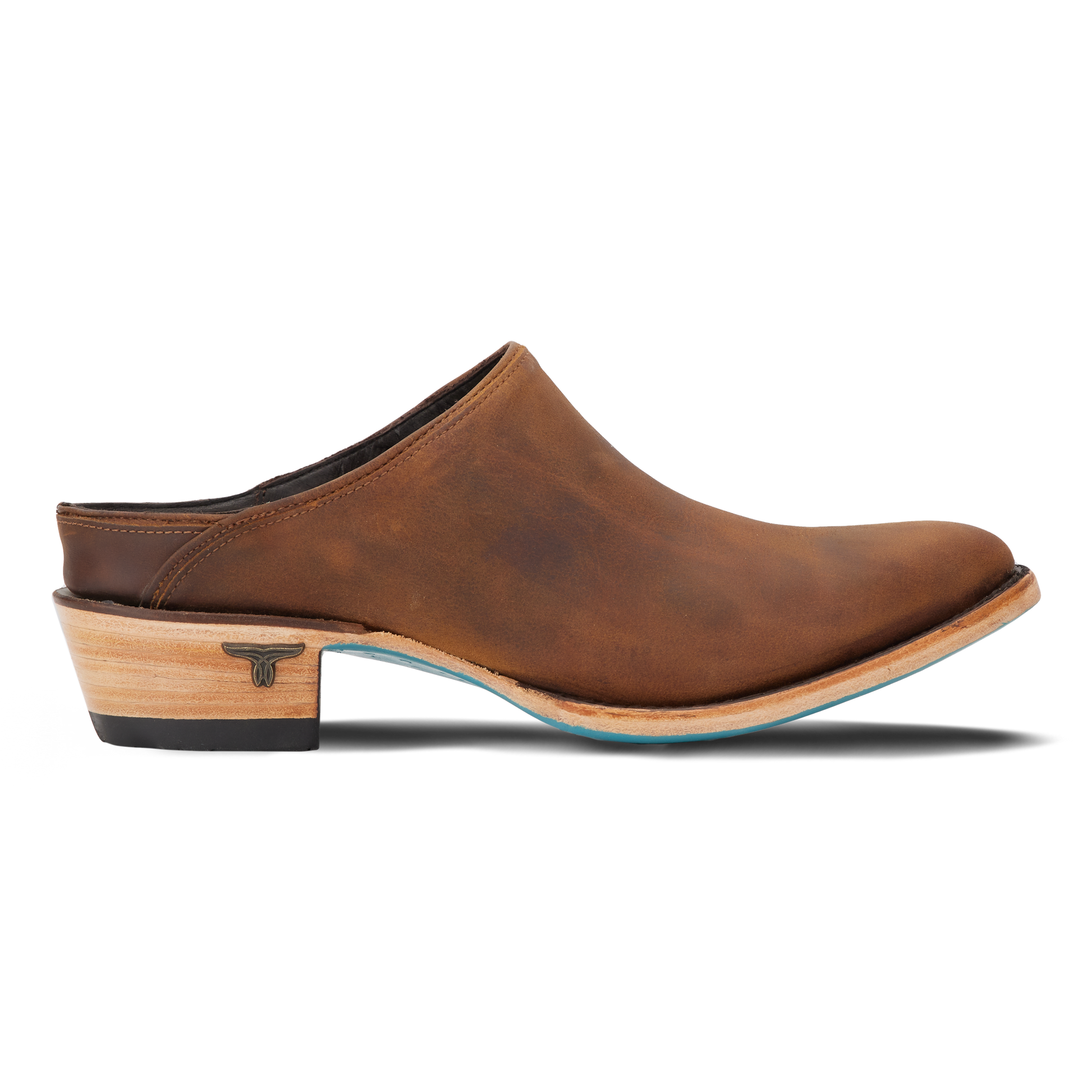 Burnt caramel leather mule low heel