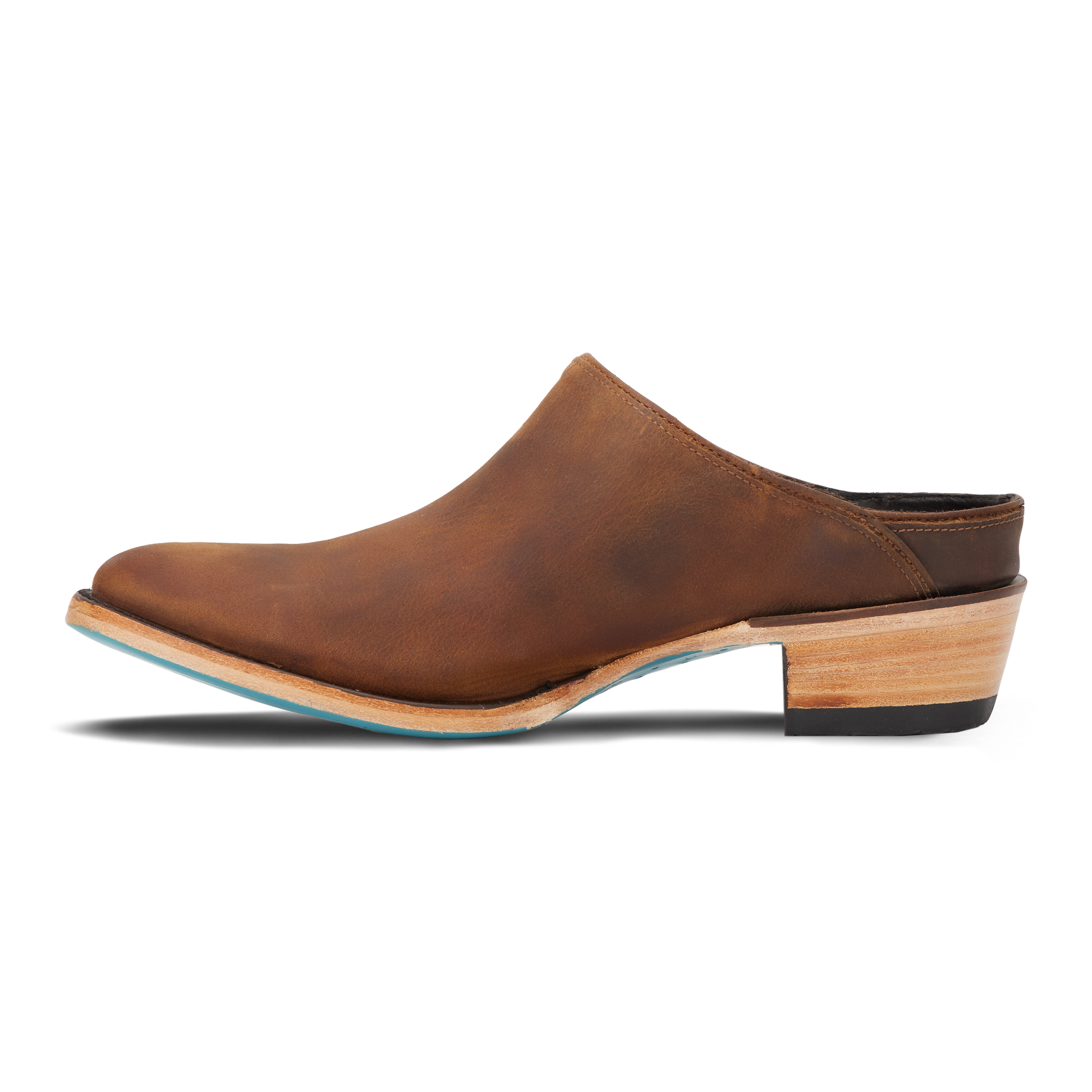 Burnt caramel leather mule low heel shoe