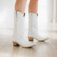 White Emma Jane ceramic crackle cowboy boots