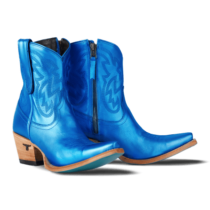 Blue metallic cowboy ankle boots