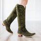 Olive suede knee-high Sandaga cowboy boots