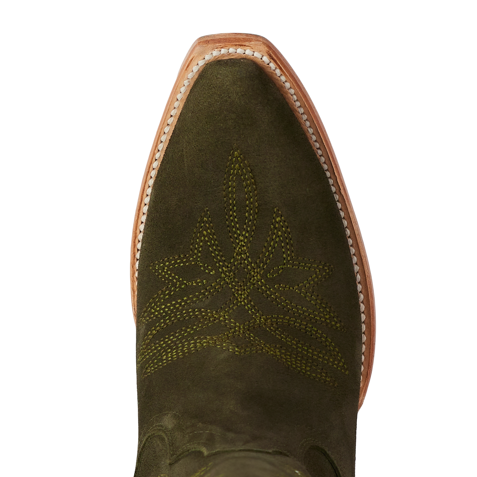 Olive suede knee-high boot detail